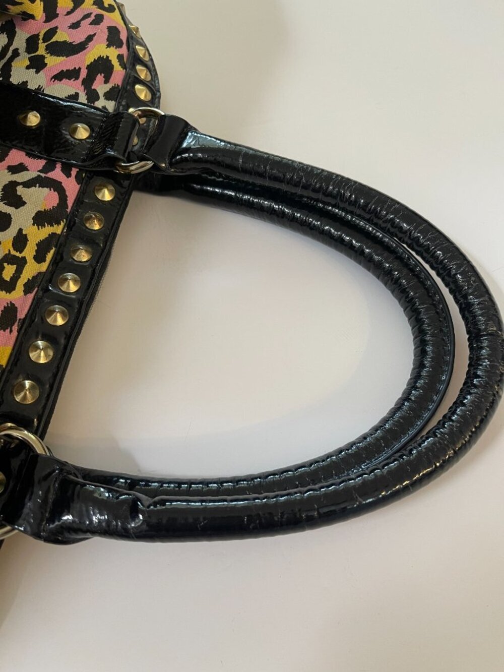 Betsey Johnson Y2K Leopard Studded Satchel Statement Bag - Picture 11 of 13